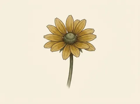 A line illustration of a single wildflower seed head, shown in bloom.